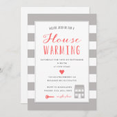 グレーストライプ引っ越し祝いパーティーパーティー 招待状 (正面/裏面)