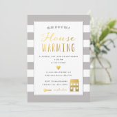 グレーストライプ引っ越し祝いパーティー-金ゴールドパーティー 招待状 (スタンド正面)