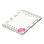 グレーストライプ&ピンク牡丹メモパーソナライズされた帳 ノートパッド (回転)