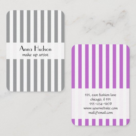 グレーストライプ、紫ストライプ色、パタストライプのーン 名刺 (正面/裏面)