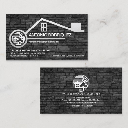 グレーストーンウォールシルバフェイクーホーム縁どメーソンリ 名刺 (正面/裏面)