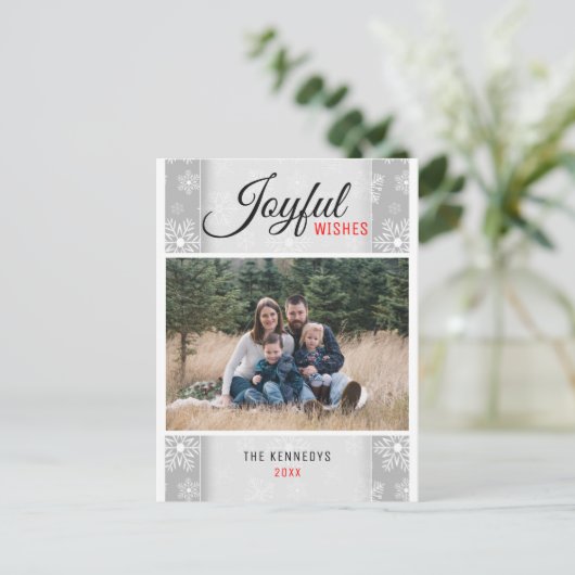 グレースノーフレーククリスマスフォトホリデー インビテーションポストカード (スタンド正面)
