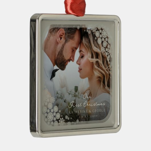 グレースノーフレークスフレモダンームホリデー結婚ズの写真 メタルオーナメント (右)