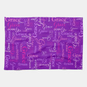 グレースパーソナライズされたショート名パープルピンク キッチンタオル (横)
