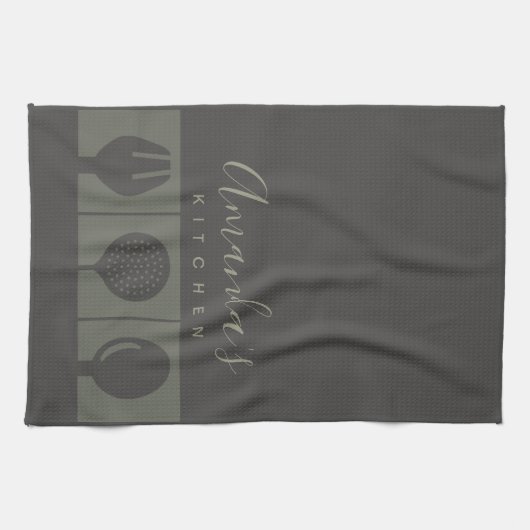 グレースパーソナライズされたプーンフォークスキマーシェフキッチン キッチンタオル (横)