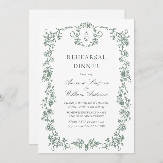 グレースビクトリアンゲ華美ージグリーンリハーサルディナー 招待状 (正面/裏面)