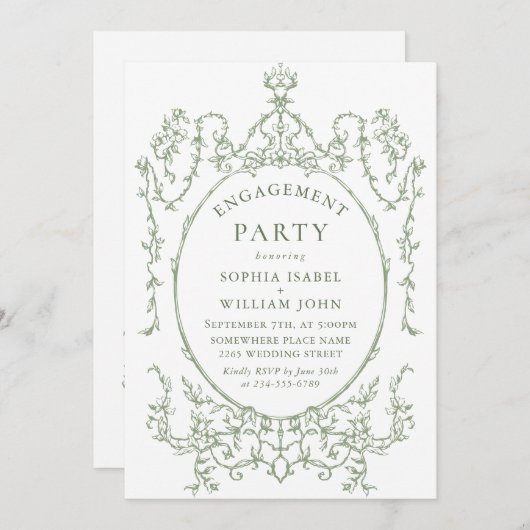 グレースビクトリアンゲ華美ージグリーン婚約パーティ 招待状 (正面/裏面)