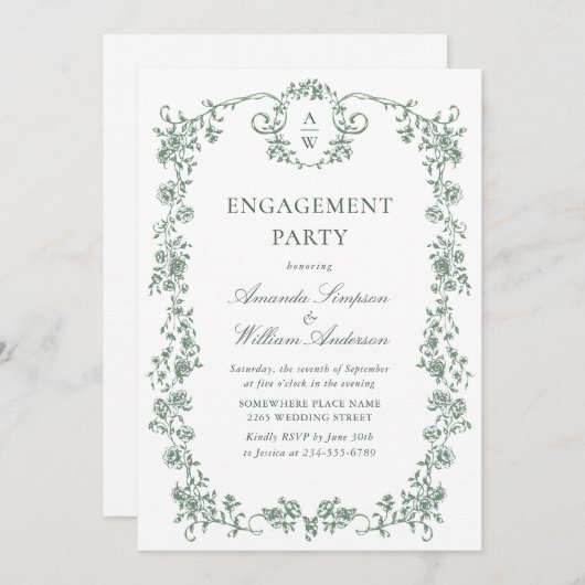 グレースビクトリアンゲ華美ージグリーン婚約パーティ 招待状 (正面/裏面)