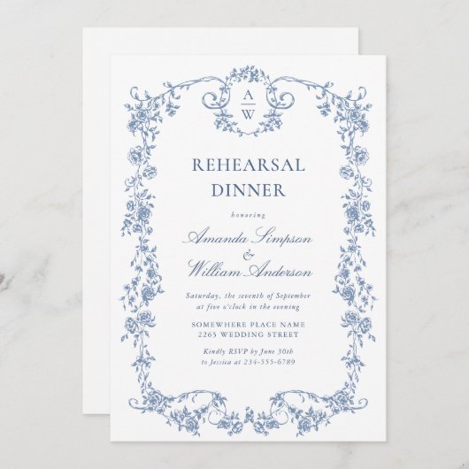 グレースビクトリアンダスティブルーリハーサル華美ディナー 招待状 (正面/裏面)