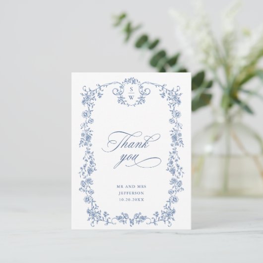 グレースビクトリアンダスティ華美ブルーありがとう ポストカード (スタンド正面)