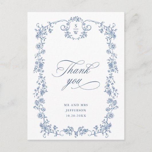 グレースビクトリアンダスティ華美ブルーありがとう ポストカード (正面)