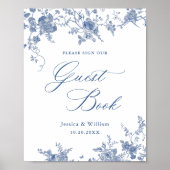 グレースビクトリアンダスティ華美ブルーゲストブックサイン ポスター (正面)