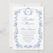 グレースビクトリアンダスティ華美ブルーブライダルシャワー 招待状 (正面)