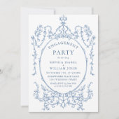 グレースビクトリアンダスティ華美ブルー婚約パーティ 招待状 (正面)