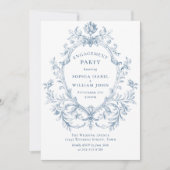 グレースビクトリアンダスティ華美ブルー婚約パーティ 招待状 (正面)