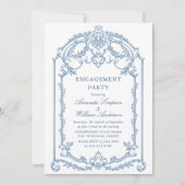 グレースビクトリアンダスティ華美ブルー婚約パーティ 招待状 (正面)