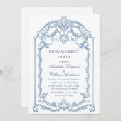 グレースビクトリアンダスティ華美ブルー婚約パーティ 招待状 (正面/裏面)