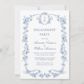 グレースビクトリアンダスティ華美ブルー婚約パーティ 招待状 (正面)