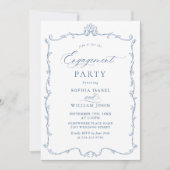 グレースビクトリアンダスティ華美ブルー婚約パーティ 招待状 (正面)