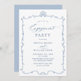 グレースビクトリアンダスティ華美ブルー婚約パーティ 招待状
