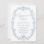 グレースビクトリアンダスティ華美ブルー婚約パーティ 招待状 (正面)
