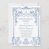 グレースビクトリアンダスティ華美ブルー婚約パーティ 招待状 (正面)