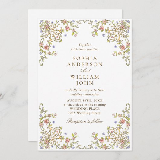 グレースビクトリアンパステルフローラ結婚ズ 招待状 (正面/裏面)