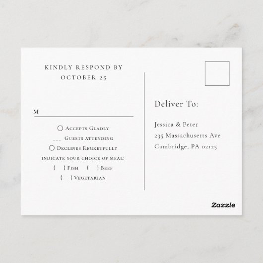 グレースビクトリアンフローラブルーウェディングRSVP ポストカード (裏面)