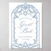 グレースビクトリアンフローラブルーゲストブックサイン ポスター (正面)