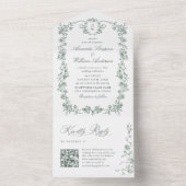 グレースビクトリアン華美フローラセージ結婚グリーン オールインワン招待状 (内側)
