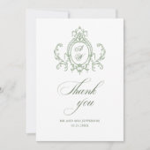 グレースビクトリアン華美フローラセージ結婚グリーン サンキューカード (正面)