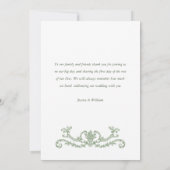 グレースビクトリアン華美フローラセージ結婚グリーン サンキューカード (裏面)