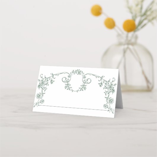 グレースビクトリアン華美フローラセージ結婚グリーン プレイスカード (正面)