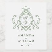 グレースビクトリアン華美フローラセージ結婚グリーン ワインラベル (シングルラベル)