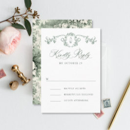 グレースビクトリアン華美フローラセージ結婚グリーン 出欠カード