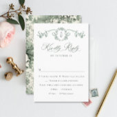 グレースビクトリアン華美フローラセージ結婚グリーン 出欠カード