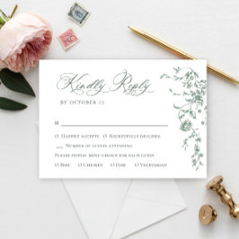 グレースビクトリアン華美フローラセージ結婚グリーン 出欠カード