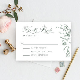 グレースビクトリアン華美フローラセージ結婚グリーン 出欠カード