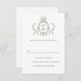 グレースビクトリアン華美フローラセージ結婚グリーン 出欠カード