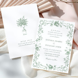 グレースビクトリアン華美フローラセージ結婚グリーン 招待状