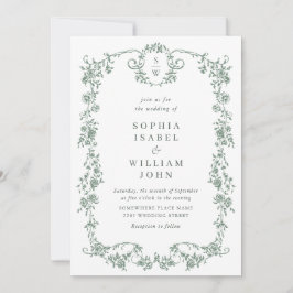 グレースビクトリアン華美フローラセージ結婚グリーン 招待状