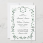 グレースビクトリアン華美フローラセージ結婚グリーン 招待状 (正面)