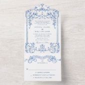 グレースビクトリアン華美フローラダスティブルー結婚ズ オールインワン招待状 (内側)