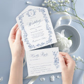 グレースビクトリアン華美フローラダスティブルー結婚ズ オールインワン招待状