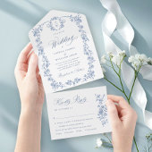 グレースビクトリアン華美フローラダスティブルー結婚ズ オールインワン招待状