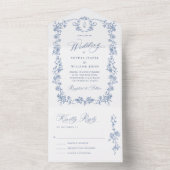 グレースビクトリアン華美フローラダスティブルー結婚ズ オールインワン招待状 (内側)