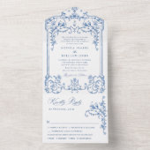 グレースビクトリアン華美フローラダスティブルー結婚ズ オールインワン招待状 (内側)