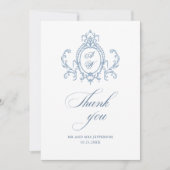 グレースビクトリアン華美フローラダスティブルー結婚ズ サンキューカード (正面)