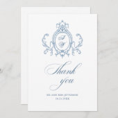 グレースビクトリアン華美フローラダスティブルー結婚ズ サンキューカード (正面/裏面)
