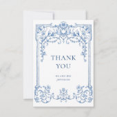 グレースビクトリアン華美フローラダスティブルー結婚ズ サンキューカード (正面)